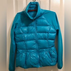 Bright Blue Nylon Peplum Calvin Klein Puffer Down Jacket